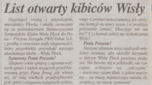 Read more about the article List otwarty kibiców Wisły [RETRO]